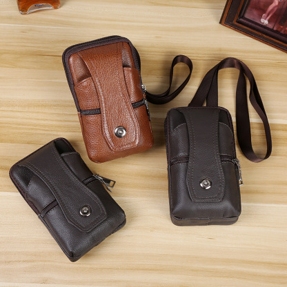 Men's waist bag with shoulder straps fashionable top layer vertical bag three-layer magnetic buckle diagonal men's bag street stall supply waist bag