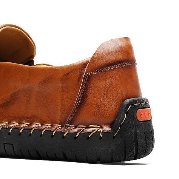 Men Comfy Hand Stitching Leather Side Zipper Slip On Casual shoes
