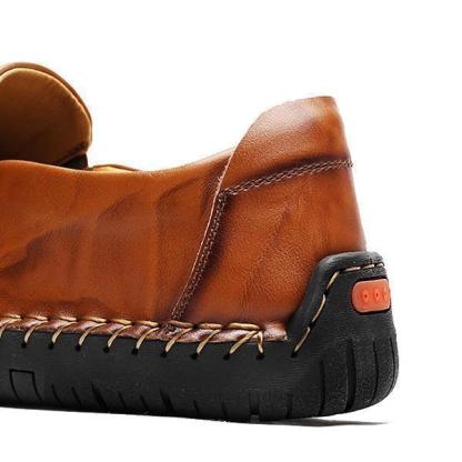 Men Comfy Hand Stitching  Leather Side Zipper Slip On Casual shoes