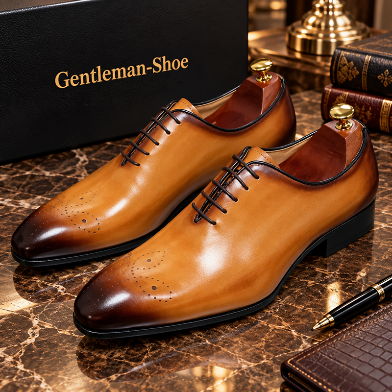 Large Size Men's Genuine Leather Oxford Shoes | Stylish Pointed Toe Formal Shoes with Wide Width (6 Colors: Yellow/Blue/Brown/Green/Black/Purple) | Premium Comfort Dress Shoes for Business & Weddings
