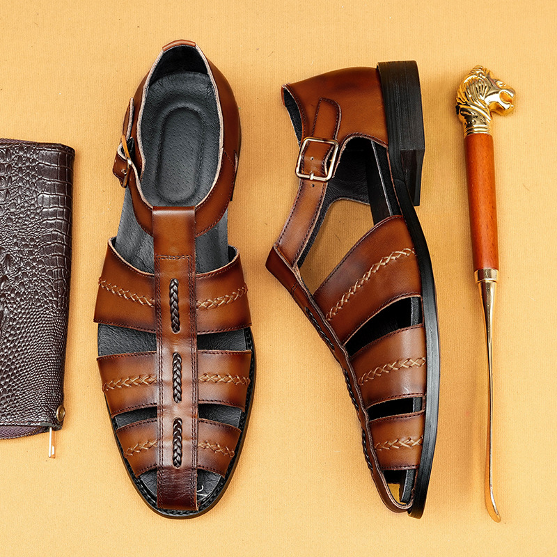 Men's Summer Genuine Leather Vintage Handwoven Roman Sandals