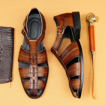 Men's Summer Genuine Leather Vintage Handwoven Roman Sandals