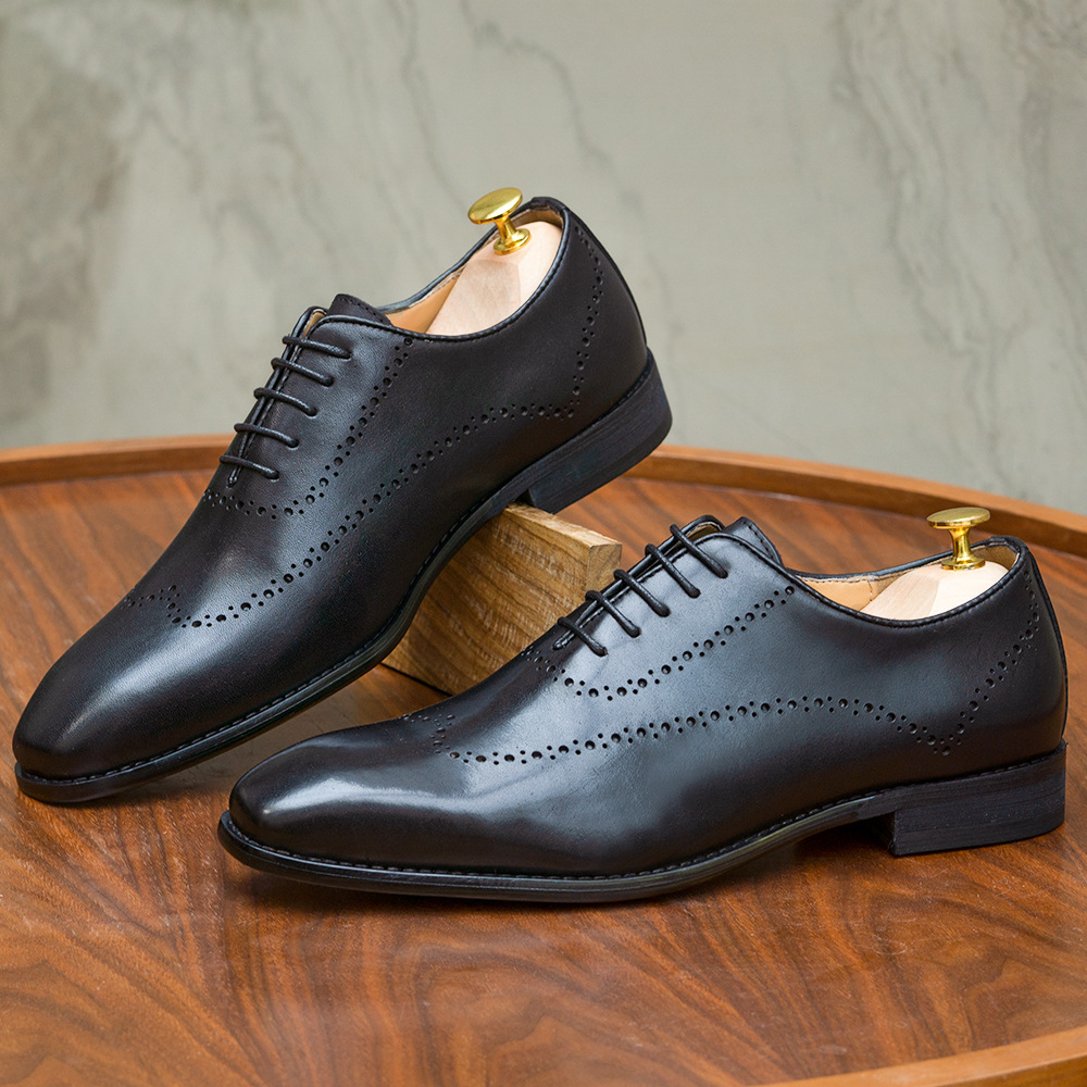 Men's Hand-Burnished Genuine Leather Brogued Formal Square-Toe Oxford Shoes