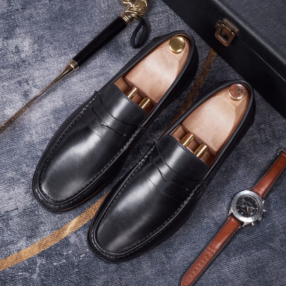 Men's Full-Grain Leather Penny Loafers  Business Casual Leather Shoes