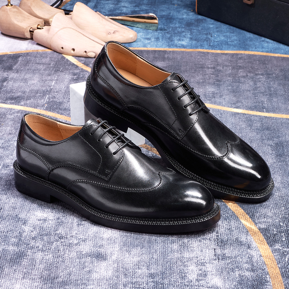 Men's Japanese-Style Full-Grain Leather Handmade Derby Shoes Business Formal Shoes