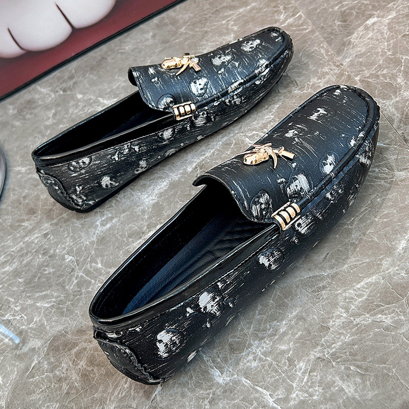 Men's Skull Print Slip-On Driving Loafers