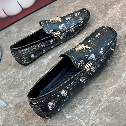 Men's Skull Print Slip-On Driving Loafers