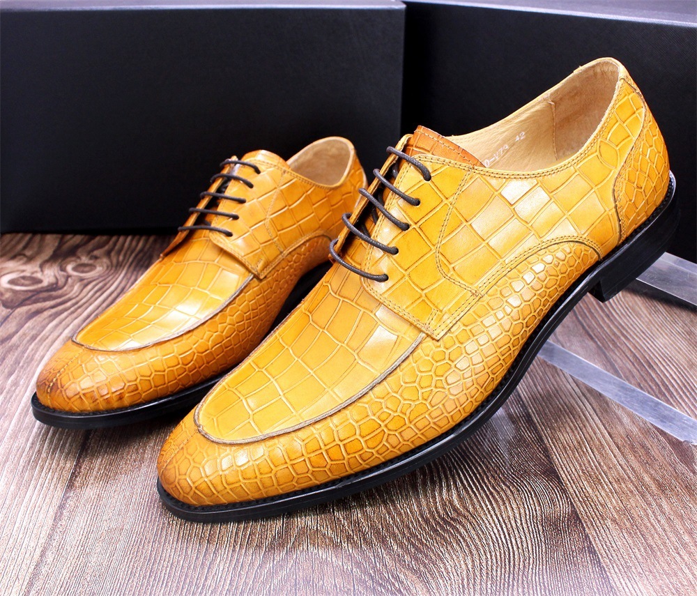 Men's Full-Grain Cowhide Crocodile Embossed Derby Shoes