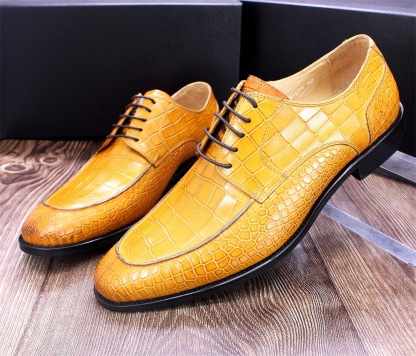 Men's Full-Grain Cowhide Crocodile Embossed Derby Shoes