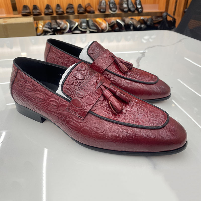 Men's Genuine Leather Croc-Embossed Tassel Loafers