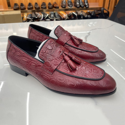 Men's Genuine Leather Croc-Embossed Tassel Loafers