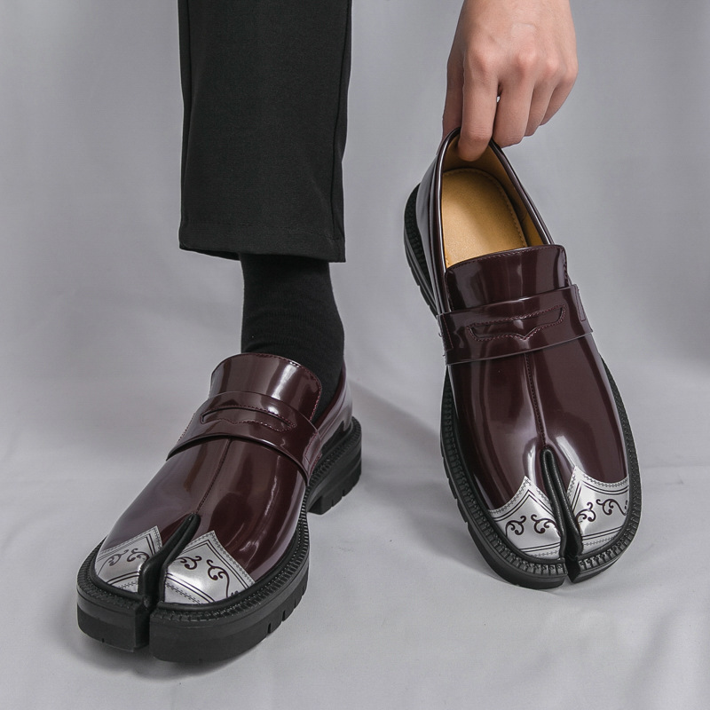 Men's Genuine Leather Round-Toe Platform Split-Toe Loafers