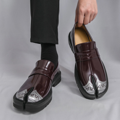 Men's Genuine Leather Round-Toe Platform Split-Toe Loafers