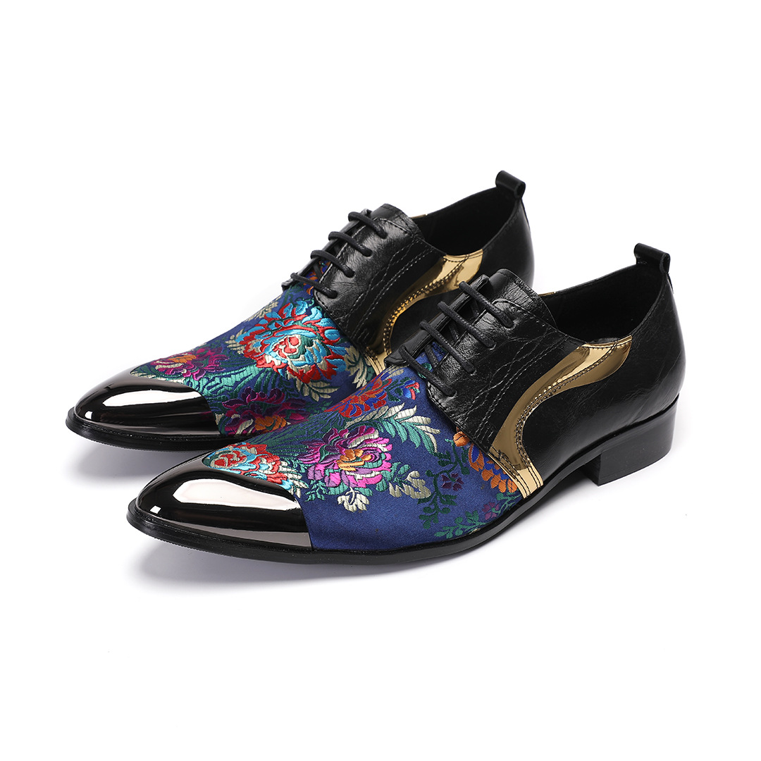 Men's Genuine Leather Patchwork Embroidered Oxford Shoes