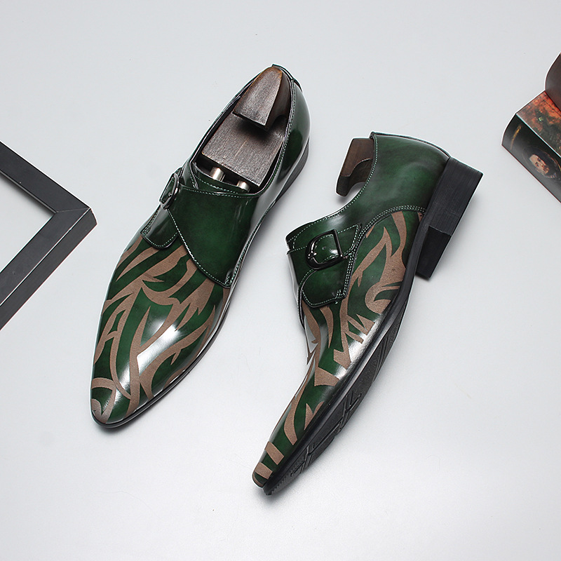 Men's Full-Grain Leather Pattern-Printed Monk Shoes