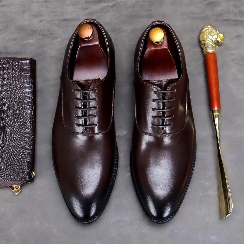 Men's Full-Grain Leather Low-Top Lace-Up Leather Shoes