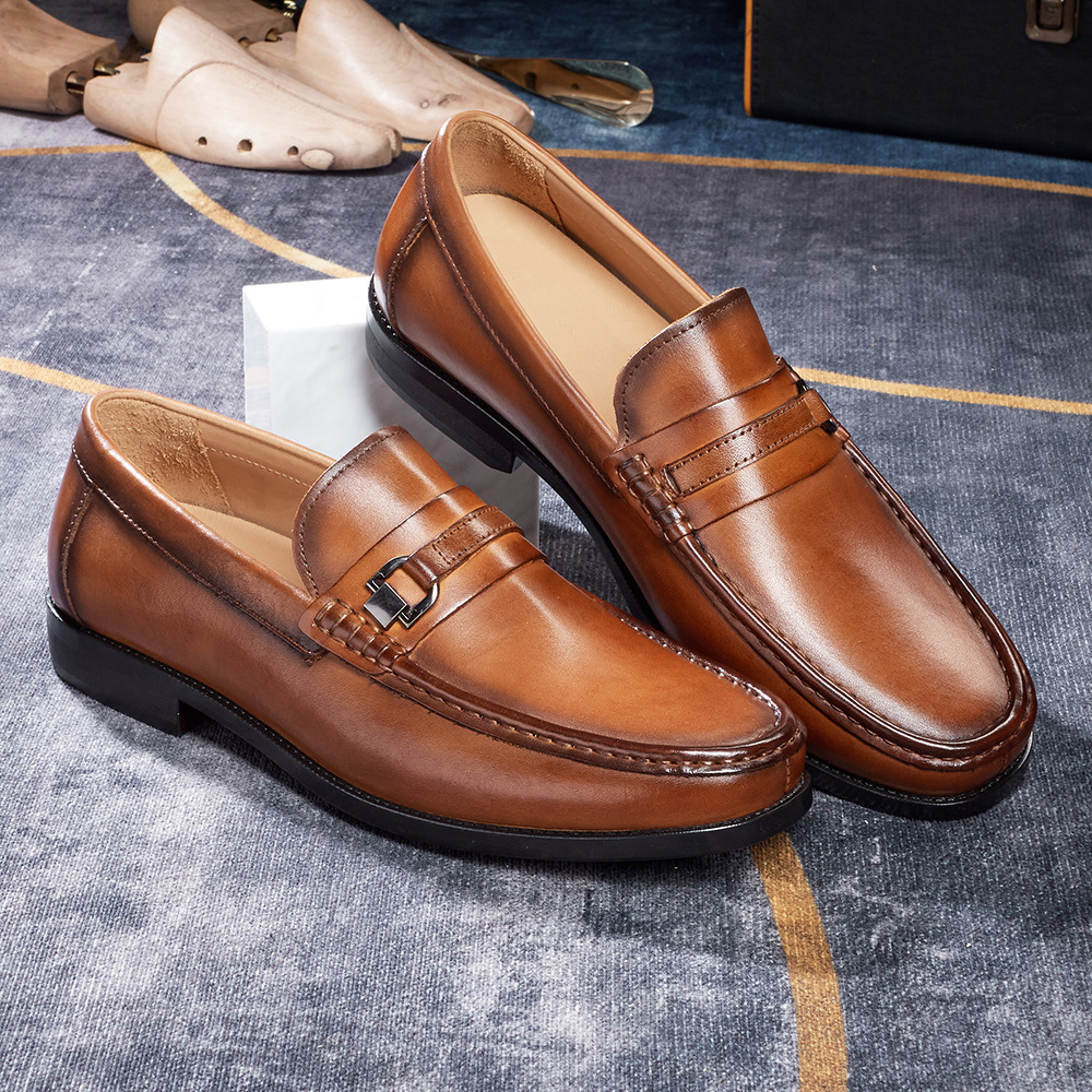 Comfort Rubber Sole Men's Loafers  Classic British Design  Vintage Burnished Leather