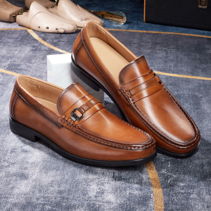 Comfort Rubber Sole Men's Loafers  Classic British Design  Vintage Burnished Leather