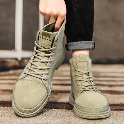 Men's High-Top Casual Canvas Lace-Up Platform Work Boots