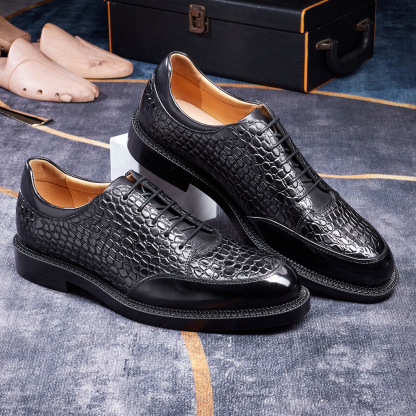 Men's top-grain cowhide crocodile pattern embossed business casual leather shoes Oxford shoes