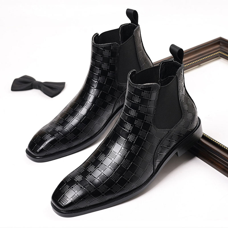 Men's Glossy Checkered Chelsea Boots