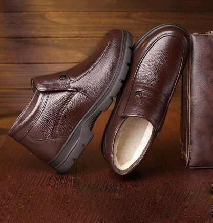 Large size men's high-top plus velvet warm thick-soled non-slip middle-aged shoes