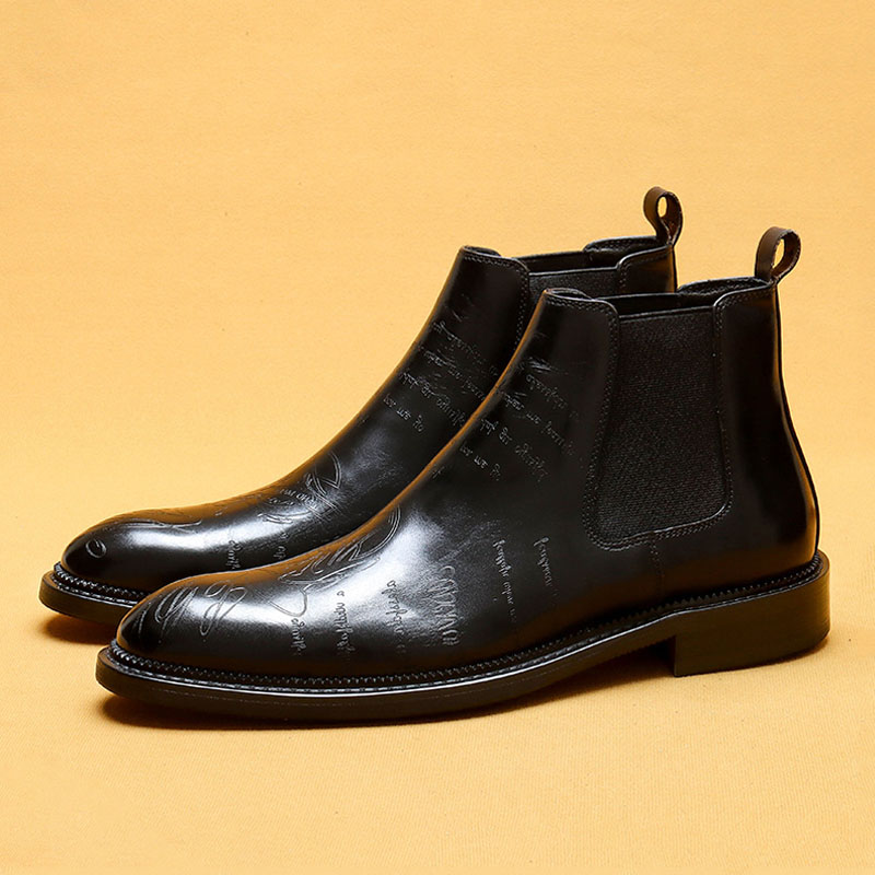 Men's Genuine Leather Brogue-detailed Fleece-lined Chelsea Boots