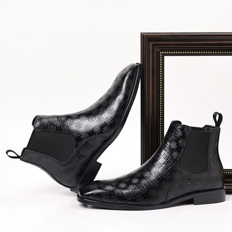 Men's Glossy Checkered Chelsea Boots