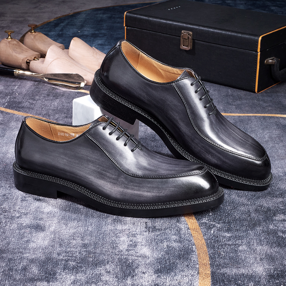 Men's Handmade Full-Grain Leather Oxford Shoes Vintage Burnished Formal Dress Shoes