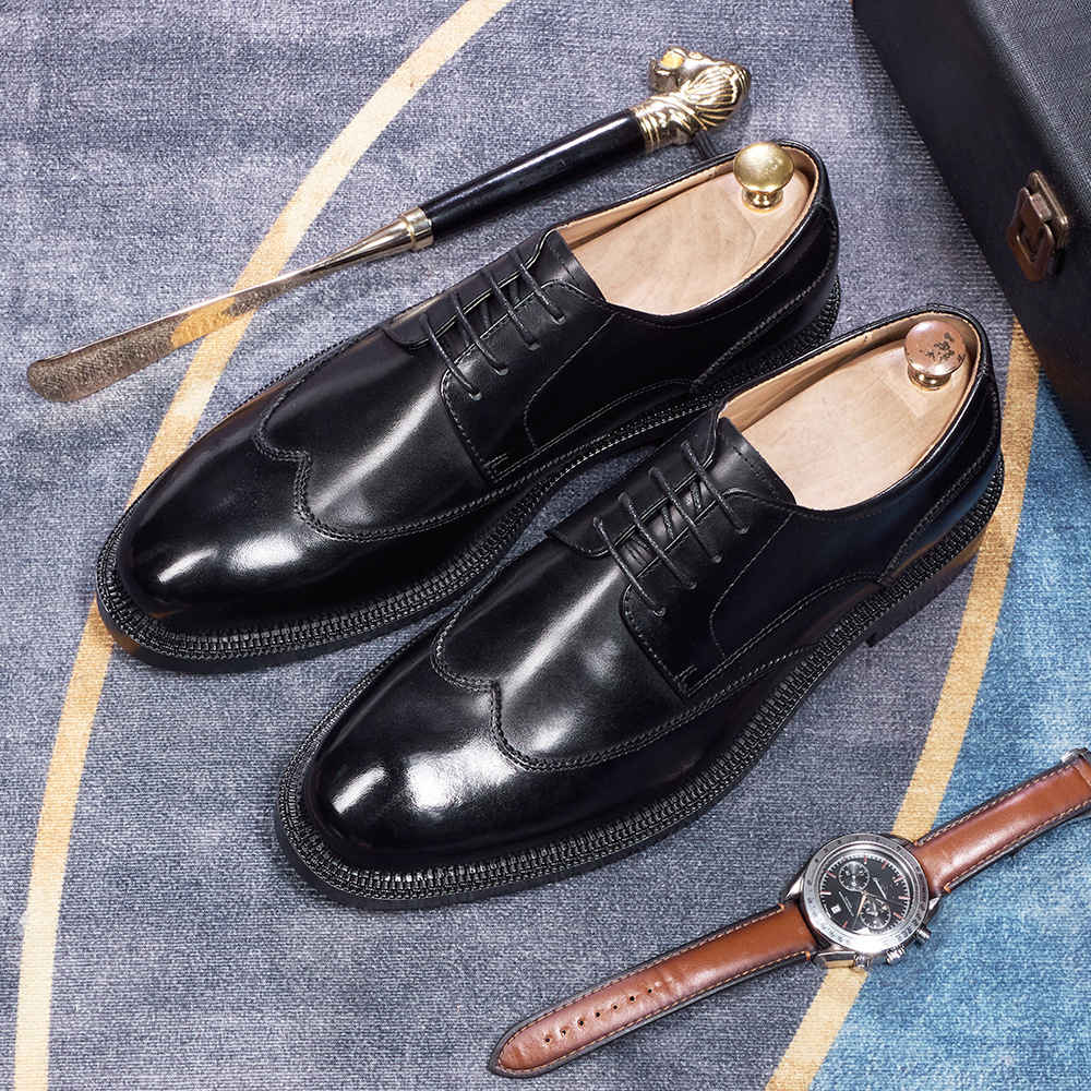 Men's Japanese-Style Full-Grain Leather Handmade Derby Shoes Business Formal Shoes