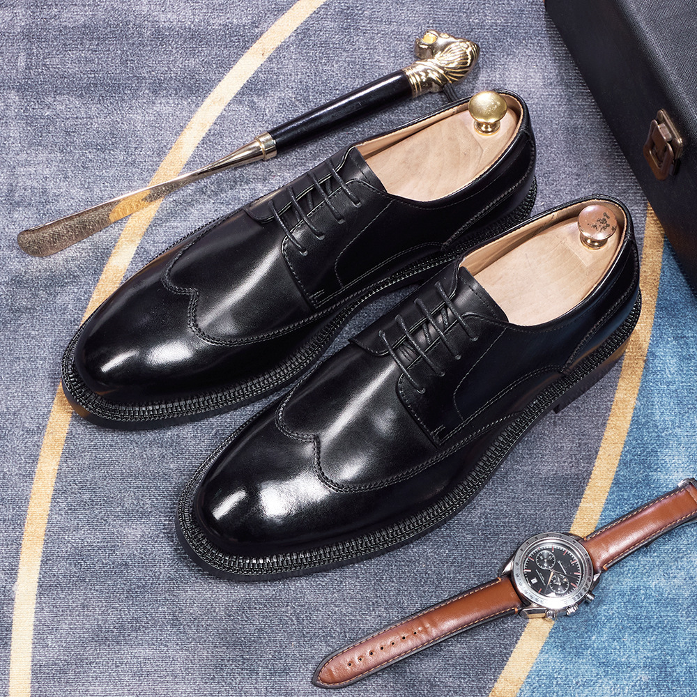 Men's Japanese-Style Full-Grain Leather Handmade Derby Shoes Business Formal Shoes