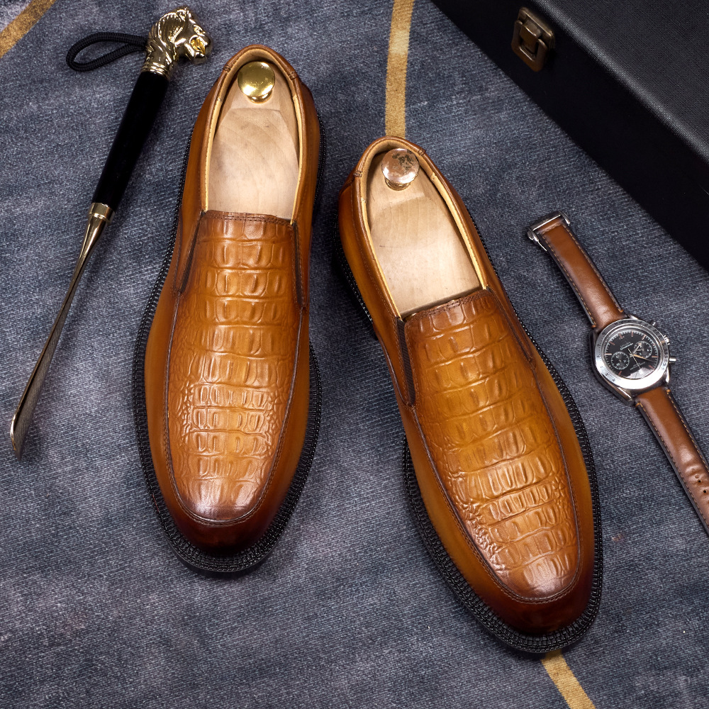 Men's Hand-Sewn Crocodile-Embossed Leather Loafers