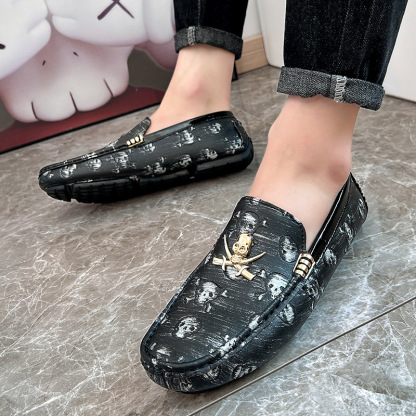 Men's Skull Print Slip-On Driving Loafers