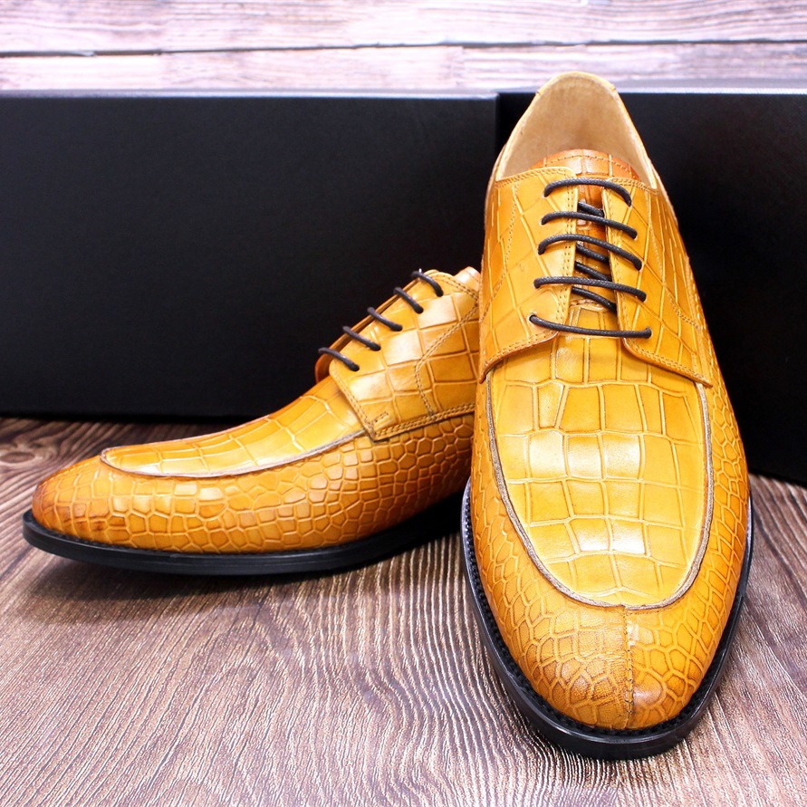 Men's Full-Grain Cowhide Crocodile Embossed Derby Shoes