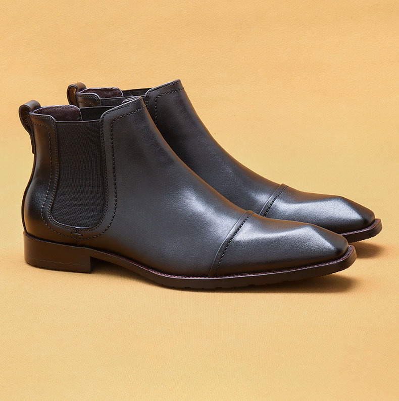 Men's Genuine Leather Square-Toe Chelsea Boots