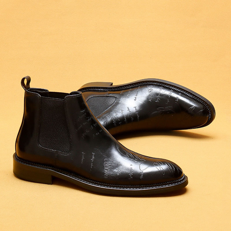 Men's Genuine Leather Brogue-detailed Fleece-lined Chelsea Boots