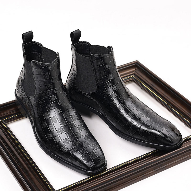 Men's Glossy Checkered Chelsea Boots