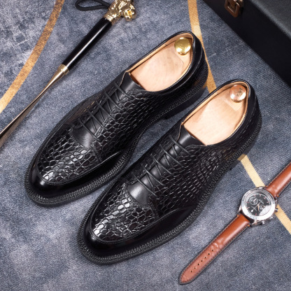 Men's top-grain cowhide crocodile pattern embossed business casual leather shoes Oxford shoes