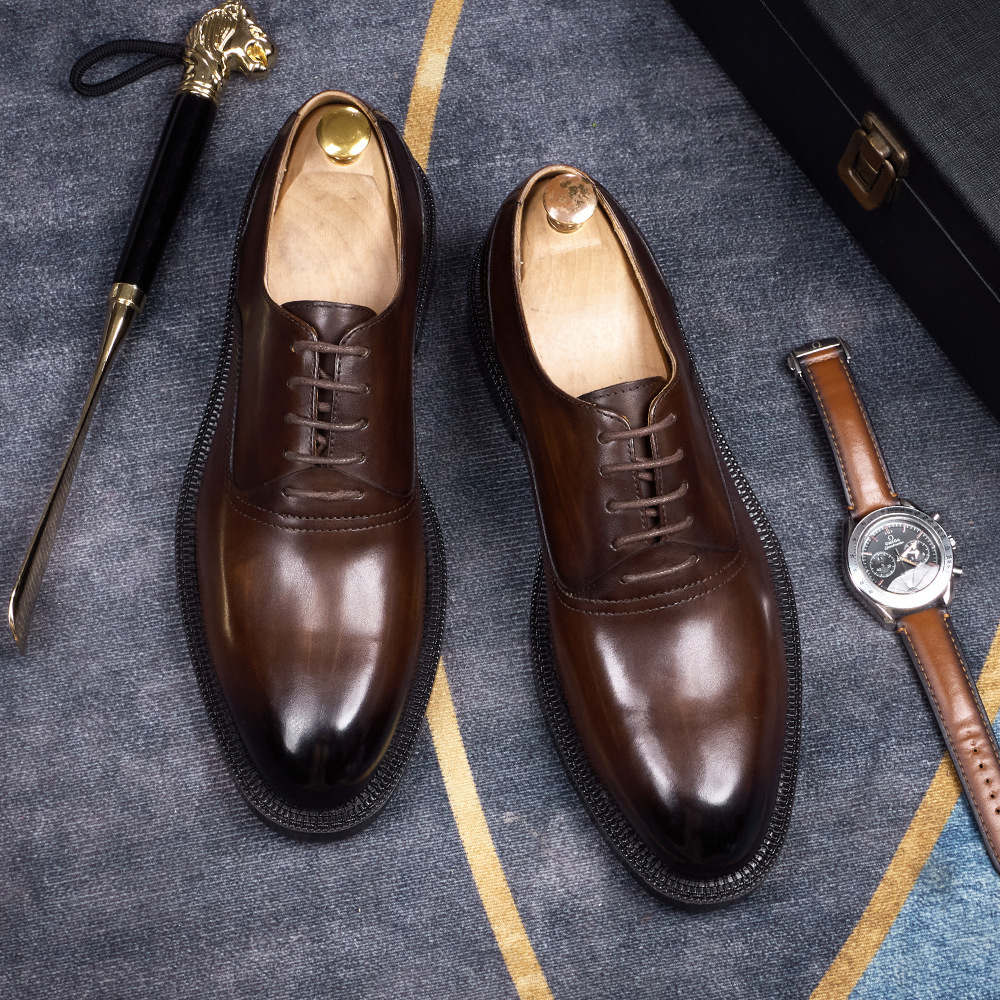 Men's British-Style Lace-Up Handmade Genuine Leather Business Oxford Shoes