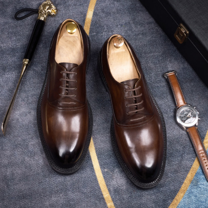 Men's British-Style Lace-Up Handmade Genuine Leather Business Oxford Shoes