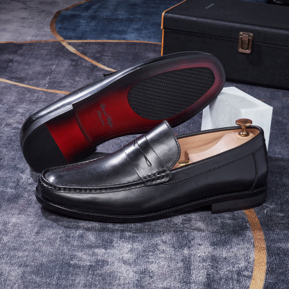Men's Full-Grain Leather Penny Loafers  Business Casual Leather Shoes