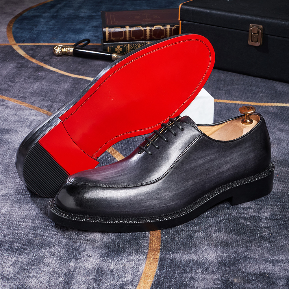 Men's Handmade Full-Grain Leather Oxford Shoes Vintage Burnished Formal Dress Shoes