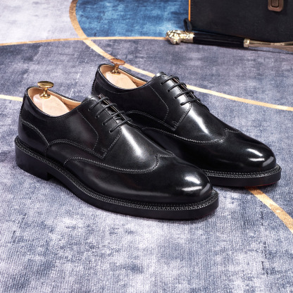 Men's Japanese-Style Full-Grain Leather Handmade Derby Shoes Business Formal Shoes