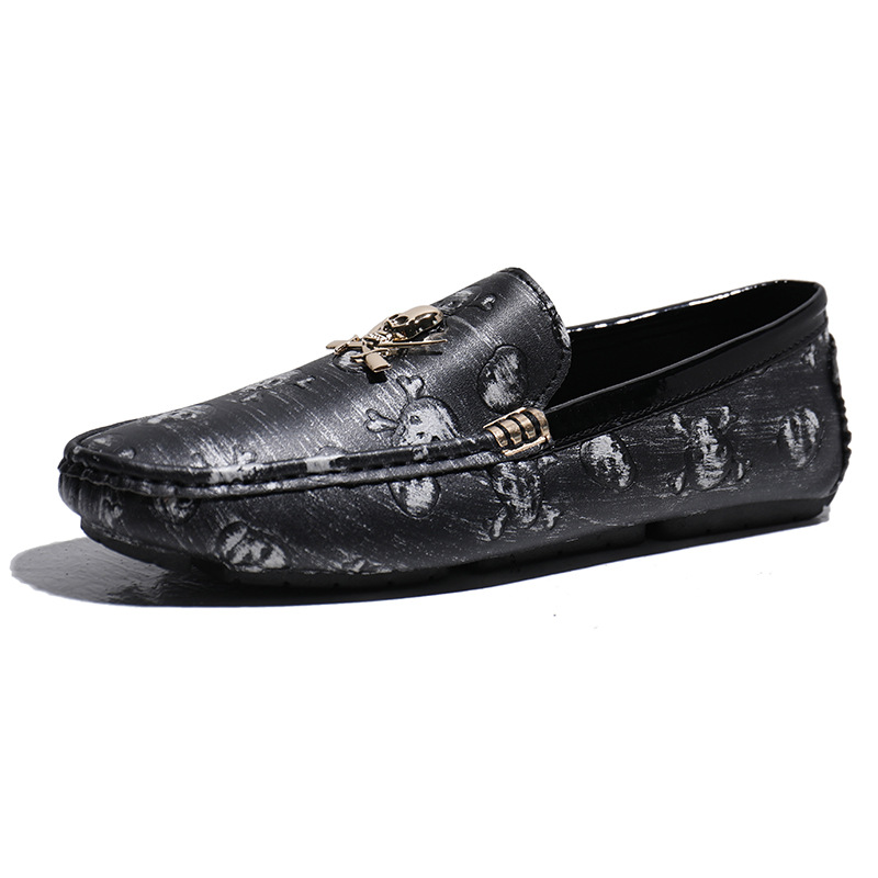 Men's Skull Print Slip-On Driving Loafers