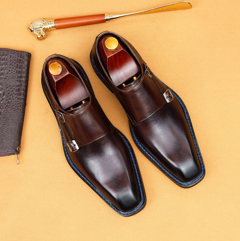 Men's Genuine Leather Buckle Monk Shoes