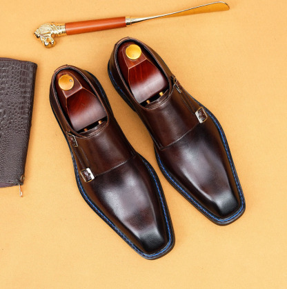 Men's Genuine Leather Buckle Monk Shoes