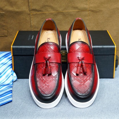 Men's Platform Sole Embossed Tassel Loafers – Stylish Casual Leather Slip-On Shoes