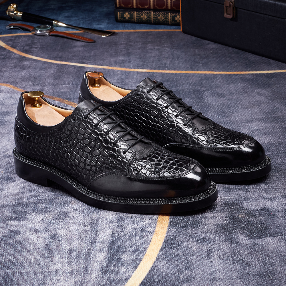 Men's top-grain cowhide crocodile pattern embossed business casual leather shoes Oxford shoes