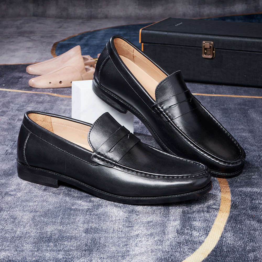 Men's Full-Grain Leather Penny Loafers  Business Casual Leather Shoes