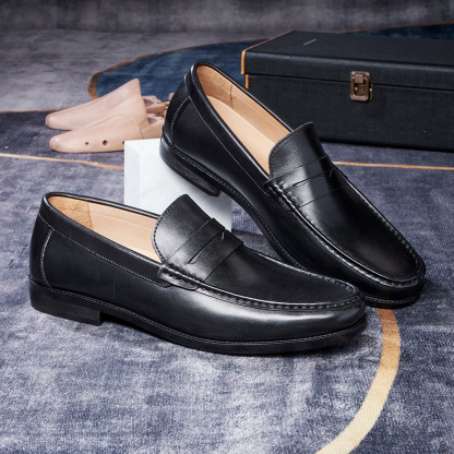 Men's Full-Grain Leather Penny Loafers  Business Casual Leather Shoes